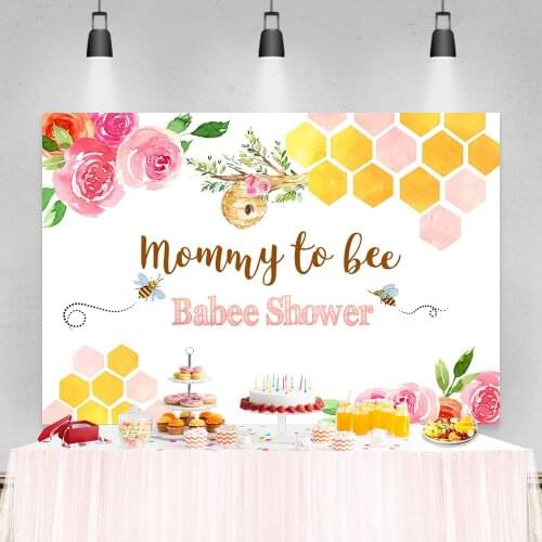 Laeacco Pink Blossom Bee Honey Portrait Baby Shower Photo Background Photography Backdrop For Photo Studio Photocall Photophone