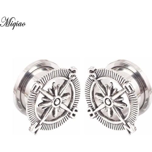 Miqiao 2pcs Hot Sale Retro Compass Stainless Steel Ear Piercing 5mm-16mm Exquisite Body Piercing Earrings