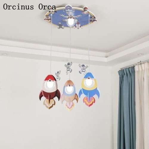 Cartoon Creative Rocket Chandelier Boys Bedroom Childrens Room Light Modern Simple LED Kindergarten Color Chandelier