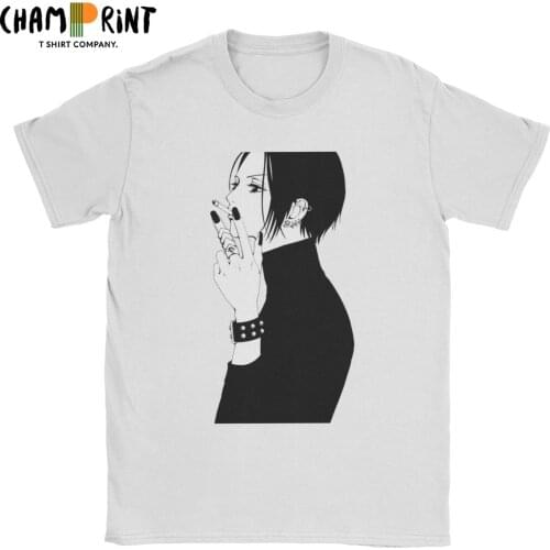 Men T-Shirt Nana Smoking Anime Funny 100% Cotton Tees Short Sleeve T Shirt Round Neck Clothes Birthday Present