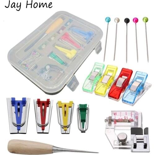 Fabric Bias Tape Maker Set With Adjustable Tap Bias Binder Foot & Wooden Sewing Awl&Binder Sewing Clips Quilt Sewing Accessories