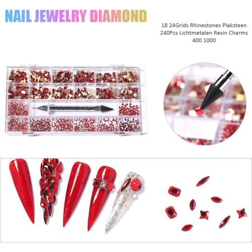 21 Grids/Box Mixed Glass Beads Crystal Diamond Flatback Nail Art Rhinestone Set With 1 Pick Up Pen DIY Nail Set Accessories