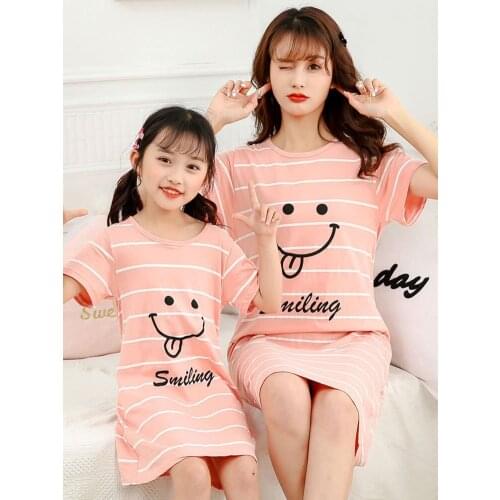 New Summer Girl Outfit Parent-child Pajamas Mom and Daughter Dress Cotton Short-sleeved Nightdress Family Matching Clothes Dress