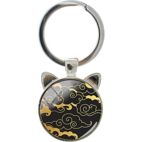 NEW Classical Landscape Clouds Hand-plated Silver Cat Ear Keychain Mens and Womens Bags Keychain Accessories Jewelry