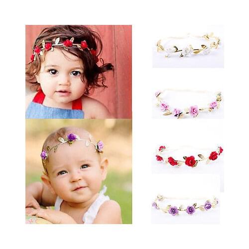 Newborn Rose Flower Garland Chic Wedding Flower Kids Headband Elastic Hairband Crown Wreath Headdress Tiara Hair Accessorie