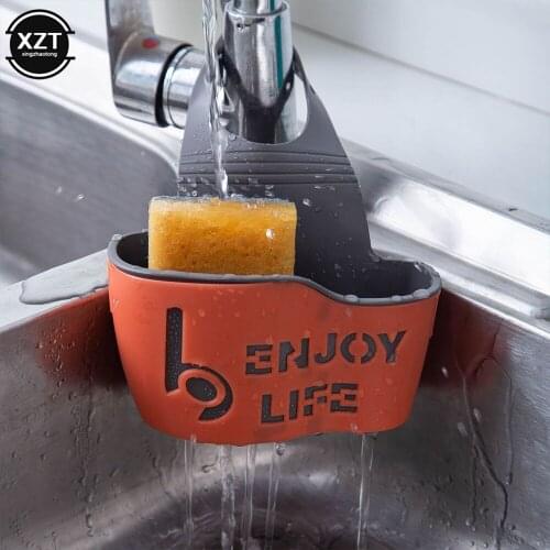 Sink Shelf Soap Sponge Drain Rack Hanging Bag Bathroom Holder Strap Faucet Storage Basket With Drain Holes Kitchen Accessorie