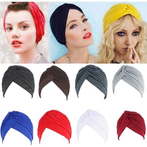 Women Men Turban Head Wrap Band Chemo Bandana Hijab Pleated Indian Cap
