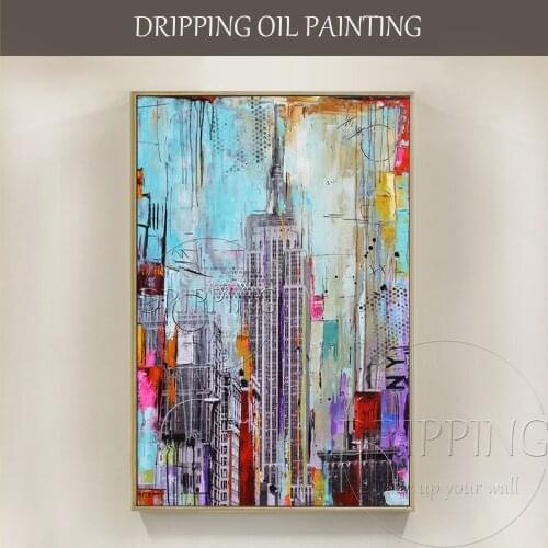Professional Artist Hand-painted Modern Abstract Urban New York Oil Painting on Canvas New York City Skyscraper Oil Painting