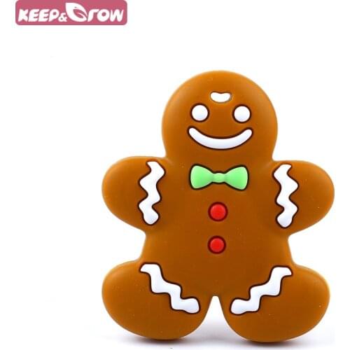 Keep&grow 1pcs Gingerbread Man Baby Teether Food Grade Silicone Mordedor Baby Teething Necklace Beads BPA Free Infants Tooth Toy