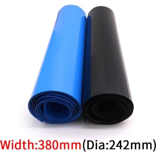 Width 380mm Dia 242mm PVC Heat Shrink Tube Lithium Battery Insulated Film Wrap Protection Case Pack Wire Cable Sleeve Black Blue