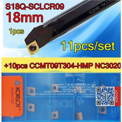 S18Q-SCLCR09 CNC Inner hole Turning Tools 1pcs + CCMT09T304-HMP NC3020 10pcs=11pcs/set Processing steel