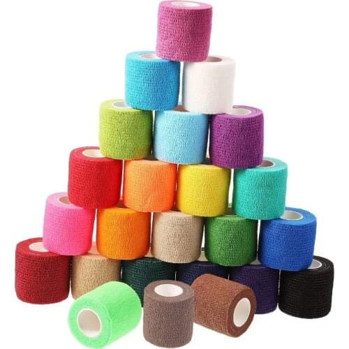 24 Pieces Adhesive Wrap Bandage Rolls Self-Adherent Tape for Sports, Wrist and Ankle, 5 Yards (24 Colors, 2 inches)