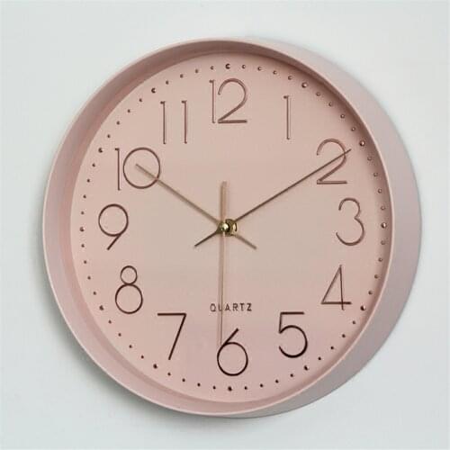 Modern Chic Pink Wall Clocks Nordic Grey Living Room Round Hanging Clock Home Decor Bedroom Quiet Movement Clock