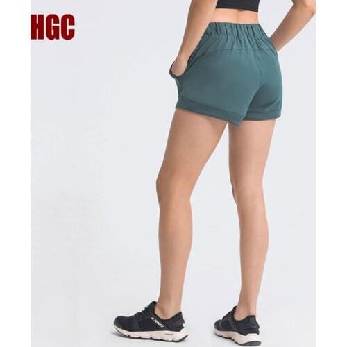 HGC Sports Short Women Casual Running Fitness Yoga Pantalones with Two Side Pocket Waist Drawstring Workout GYM Joggers OOTD