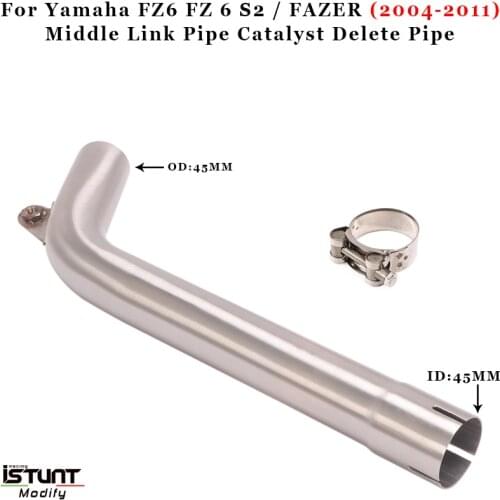 Motorcycle Exhaust Middle Link Pipe Catalyst Delete Pipe For Yamaha FZ6 2004 2005 to 2011 FZ-6 FZ 6 S2 / FAZER 04-11 FZ6 / S2