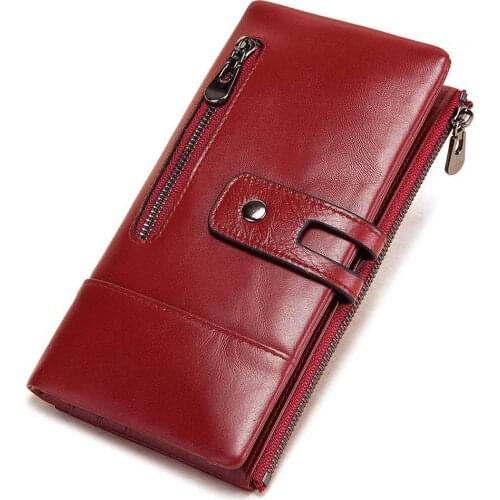 Slim Womens Cowskin Wallet Long Genuine Leather RFID Block Female Wallets Cards Case Coin Pocket Purse Luxury Brand Design
