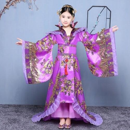 Chinese Traditional Princess Costume for Girl Performance Girl Tang Dynasty Fairy Cosplay Clothing Kids Hanfu Folk Outfit 90