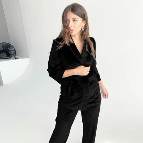 2021 Knitted Winter Velvet Women Pajamas Two Pieces Sets Simple Style Female Cardigan Sleepwear Solid Robe Set Homesuit