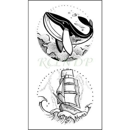 Waterproof Temporary Tattoo Sticker Whale Sea Sailboat Round Flash Tatoo Fake Tatto Hand Arm Neck Body Body Art for Woman Men