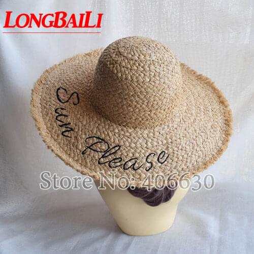 LongBaiLi Summer Sun Beach Hats For Women Wide Brim Raffia Straw Floppy Hat SWDS052
