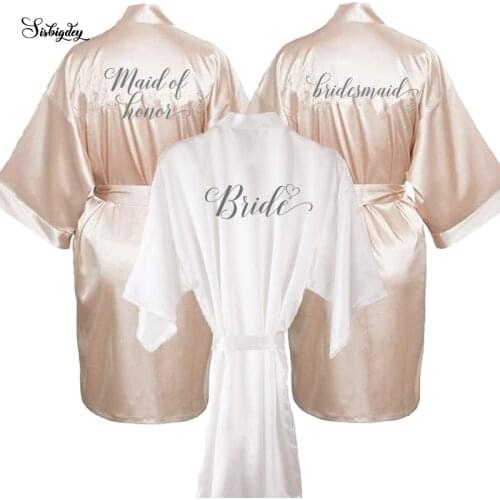 New Champagne gold bride robe women bathrobe satin bridal party shower gift bridesmaid getting married 2019 wedding robes