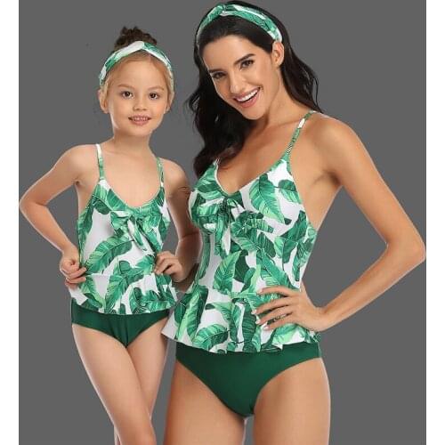 Women Print Halter Swimsuit Set Parent Child One Piece Swimwear 2021 Summer Girl Beach Bathing Suit Mother Daughter Bikini Set