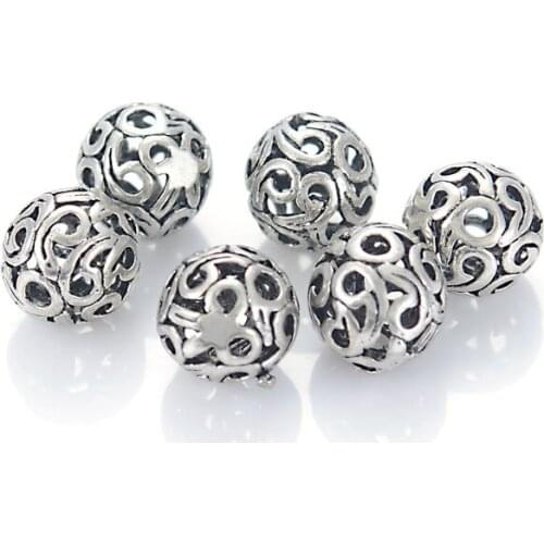 Miasol 10 Pcs Retro Vintage Brass Tibet Round Hollow Filigree Antique Design Spacers Beads For Diy Jewelry Making Findings