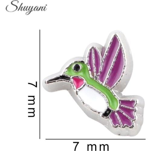F419 Colorful Enamel Alloy Metal HummingBird Floating Charms For Glass Floating Locket 7*7mm