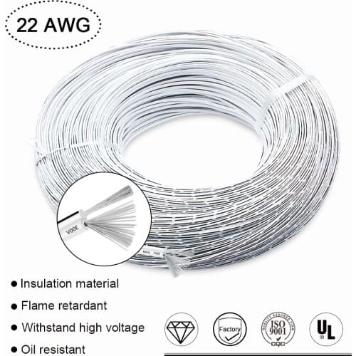 Copper Electric Wire 20/22AWG 2Pin 3A Rated Electrical Cable Wire Insulated White Jacketed LED Extension wires for electronics