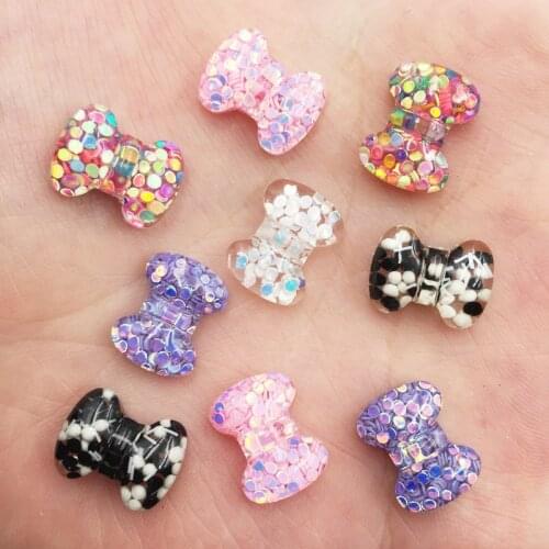 50Pcs Mix Resin Colorful Glitter Paillette Filled Mini Bow Flatback Cabochon Rhinestone Buttons Scrapbook DIY Wedding Ornament