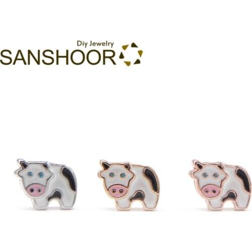 SANSHOOR Samll Cows Keepering Keys Slide Charms Fit 8mm Mesh Stainless Steel Leather Bracelets For Child Keeper Designer 6Pcs