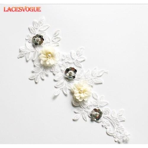 6PCS Embroidery Beaded lace applique Wedding accessories DIY Handmade Patches accessories Needlework sewing Cloth paste 173