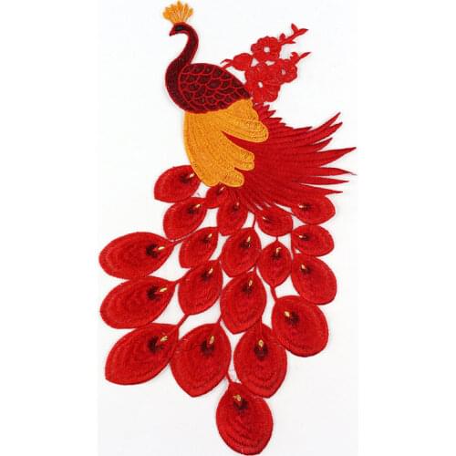 9colors Large Exquisitely Embroidered Peacock Phoenix Cloth Paste Ethnic Style Dress Costumes Decorative Patch Stickers 1PIECE