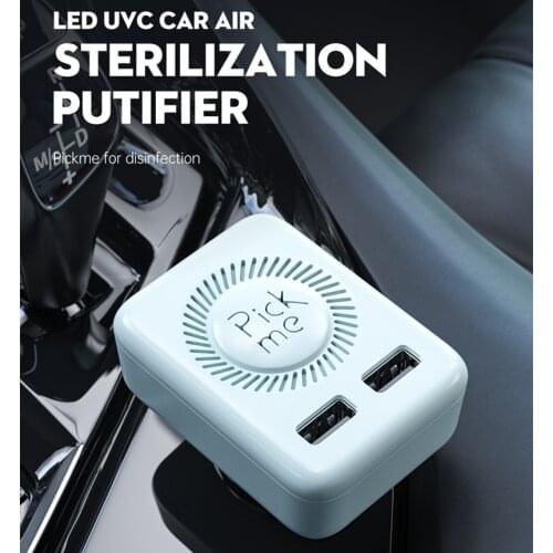 Car Air Purifier 3 in 1 UVC Steriliser Germicidal Ionizer Air Purifier Auto Air Freshener Dual USB Car Charger 12V/24V Vehicle