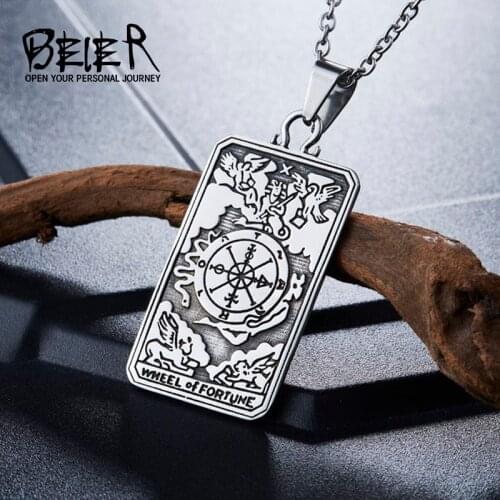 Beier 316L Stainless Steel Viking Tarot pendant necklace The Wheel of Fortune pendant jewelry LLBP8-219P