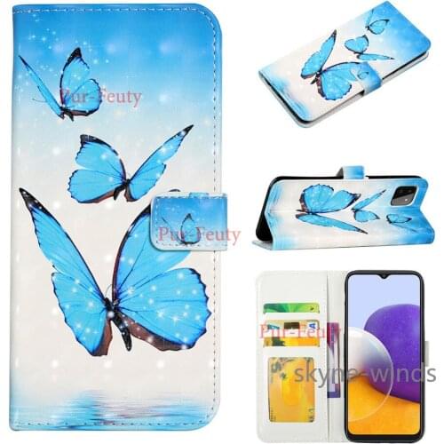 For Samsung Galaxy A22 3D shiny painting leather case flip wallet stand phone holder back cover for SM A 22 coque fundas casing