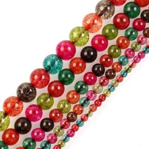 15"Strand Round Cracked Crystal Stone Beads Plated Dark Color Loose Spacer Beads For Jewelry Making Bracelet Neck DIY 6-12mm