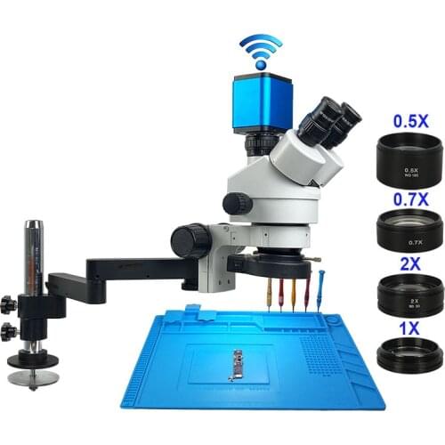 WiFi HDMI Auto Focus Digital Camera 3.5X-90X Rotable Arm Stand Trinocular Stereo Microscope Soldering PCB Jewelry Repair Tools