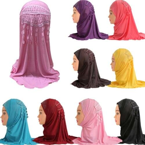Kids Girls Muslim Hijab Hat Turban Flower Headwear Islamic Arab Headscarf Scarf Shawls Children Full Cover Bonnet Headwear New