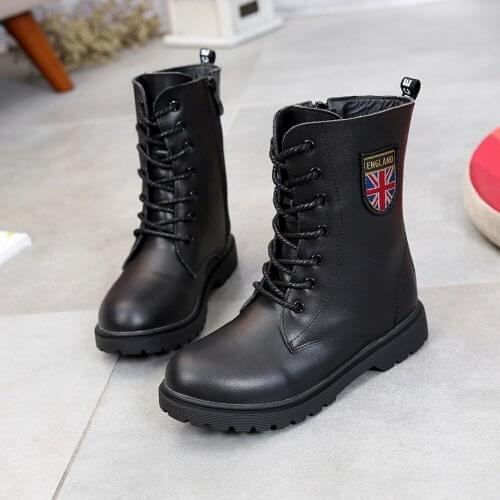 ChildrenS Shoes Autumn/Winter Kids Martin Boots Girls Fashion Leather Boots Boys Motorcycle Boots Shoes Child Warming Shoes