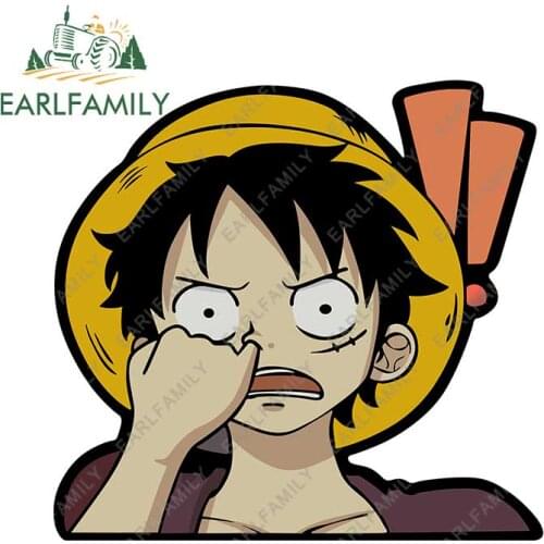 EARLFAMILY 13cm x 12.2cm Creative Cartoon Luffy Peeker Car Sticker Vinyl JDM Graffiti Peeking Japan Anime No Reflective Decal