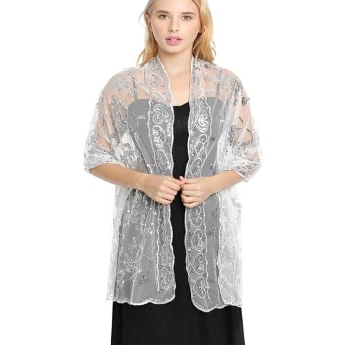 Elegant Sequin Shawl Embroidery Scarves Evening Dress Wraps Wedding and Party wraps