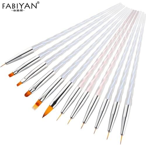 Carving Tools Stripe Pen Drawing Brush Tips Gradient Acrylic 7/9/11mm Nail Art Manicure Painting Spiral Handle