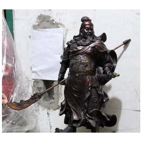 China Pure Copper Bronze Stand Dragon Guangong Guan Gong Yu Warrior God Statue
