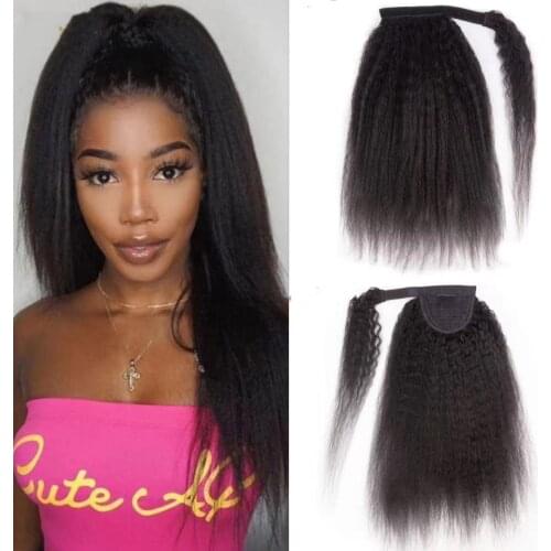 Kinky Straight Ponytail Remy Wrap Around Drawstring Ponytail Extensions Clip Ins Remy Hair Brazilian Human Hair Ponytail