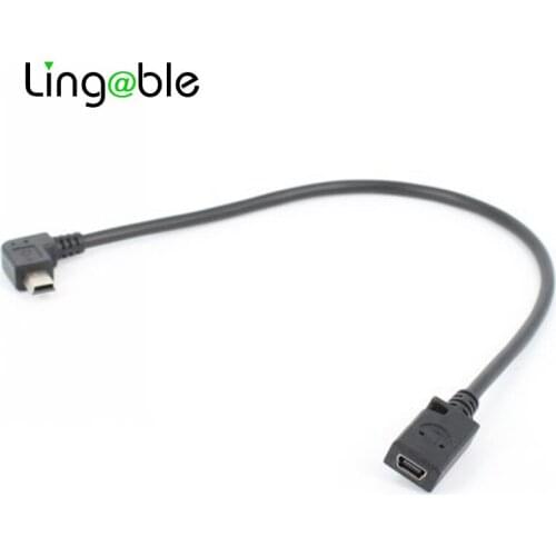 Lingable Right Angle Mini USB 5Pin Male to Female M/F 90 Degree Extension Cable data sync Extender cabo Cord 27cm