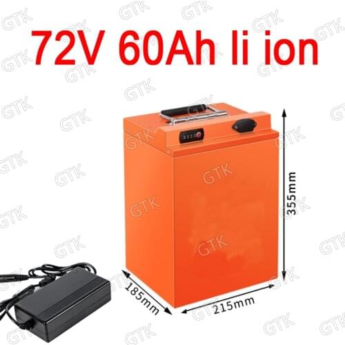 GTK 72v 60Ah li-ion battery lithium ion with BMS for 72V 3000W scooter bicycle battery bike tricycle motorcycle +10A charger