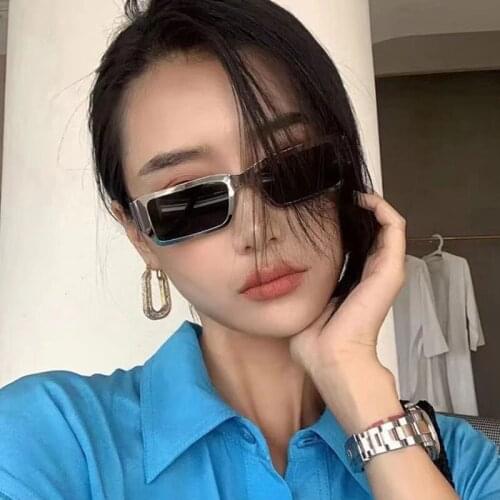 LongKeeper Classic Metal Rectangle Sunglasses Men Women Trendy Fashion Punk Eyewear UV400 Oculos Feminino