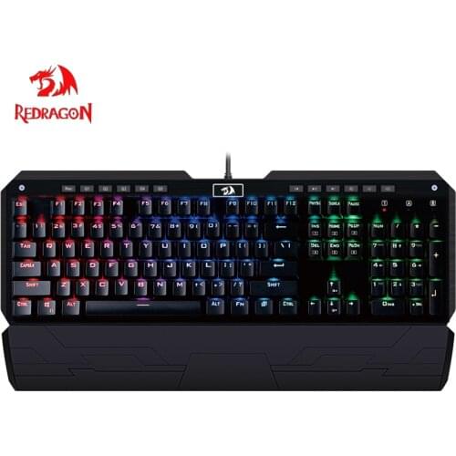 Redragon K555 Mechanical Gaming Keyboard with Blue Switches, Macro Recording, Wrist Rest, Full Size, Indrah, for Windows PC Game