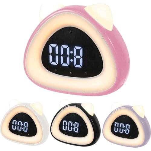 Cute Cat Ear Shape Digital Display Night Light Alarm Clock Temperature Monitor Alarm Clocks